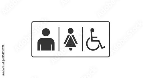 Universal Restroom Icon Set with Wheelchair Accessibility Symbol, Minimal Line Vector Design