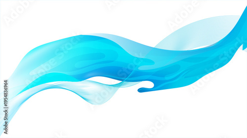 滑らかなグラデーションと流体が重なるブルーグリーンの抽象ウェーブ背景・未来的で躍動感のあるテクノロジーデザイン素材