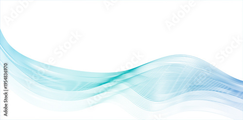 繊細なラインが重なり合うブルーグリーンの流線ウェーブ抽象背景・先進的で軽やかなデジタルイメージ素材