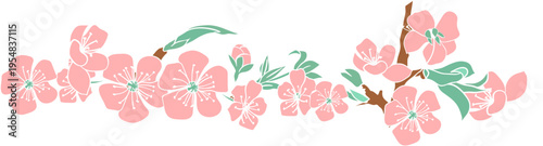 満開の桜が横に広がる華やかなフラワー装飾ライン・春のイベントや和風デザインに最適な背景素材