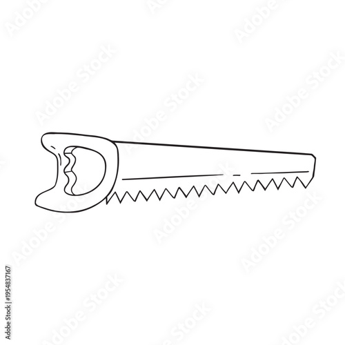 Hand-drawn saw tool monochrome line art vector illustration