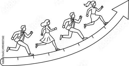 A group of businesspeople running up an arrow graph