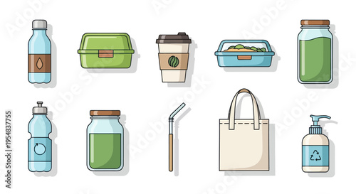 Collection of Eco-Friendly Reusable Containers and Accessories.