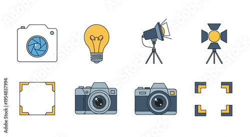 Collection of photography and lighting equipment icons.