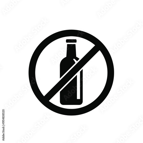 A black and white sign depicts a bottle with a diagonal line through it indicating prohibition high quality professional