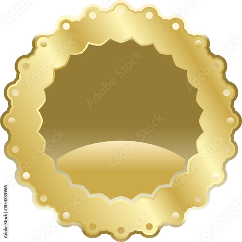 立体感のあるゴールドカラーのギザギザ縁取り円形バッジ、賞状や認定証デザインに最適な高級感あふれる空白中央ラベル素材