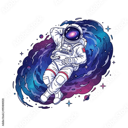 Astronaut relaxing in vibrant galaxy, outer space exploration concept