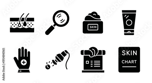 Dermatology Icons: Skin Health, Analysis, and Care Products