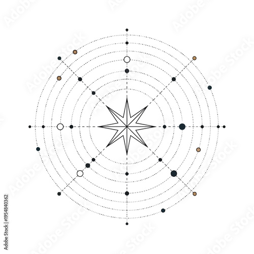 Celestial Compass Rose Starburst Geometric Pattern Vector Art