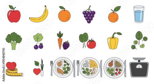 Colorful Assortment of Fresh Fruits Vegetables and Healthy Meals.