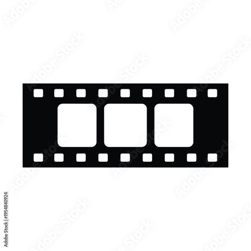 A simple black filmstrip illustration with four frames representing cinema movies and visual storytelling high quality professional