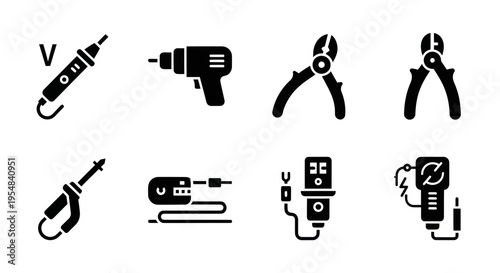 Set of electrical tools and equipment icons, vector illustration