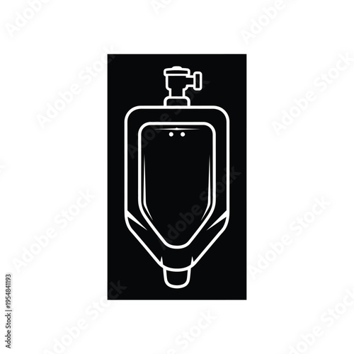 A stark black and white illustration depicts a porcelain urinal prominently featured against a dark background high quality professional