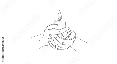 Vector illustration of hands holding a lit candle