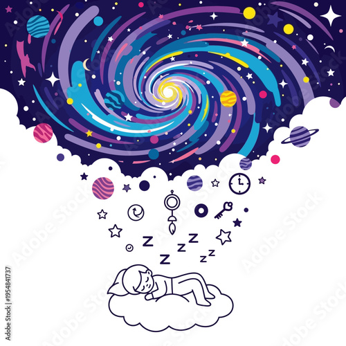 Dreaming Child, Galaxy Swirl, Starry Night Sky, Imagination, Sleep, Cloud