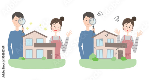 家をチェックする夫婦の表情セット