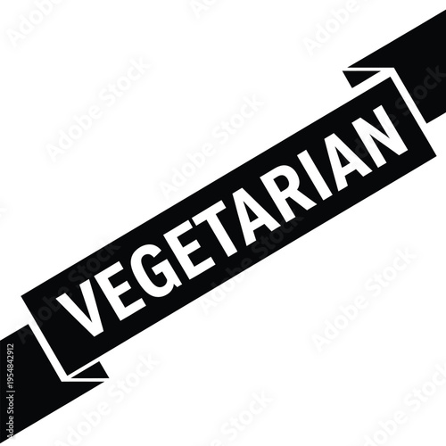 A striking black ribbon banner prominently displays the word vegetarian in bold uppercase lettering against a white background
