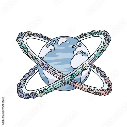 Abstract Globe with Crystalline Orbit Rings