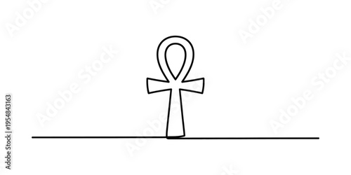 Continuous line drawing of an ancient egyptian ankh symbol representing the key of life.