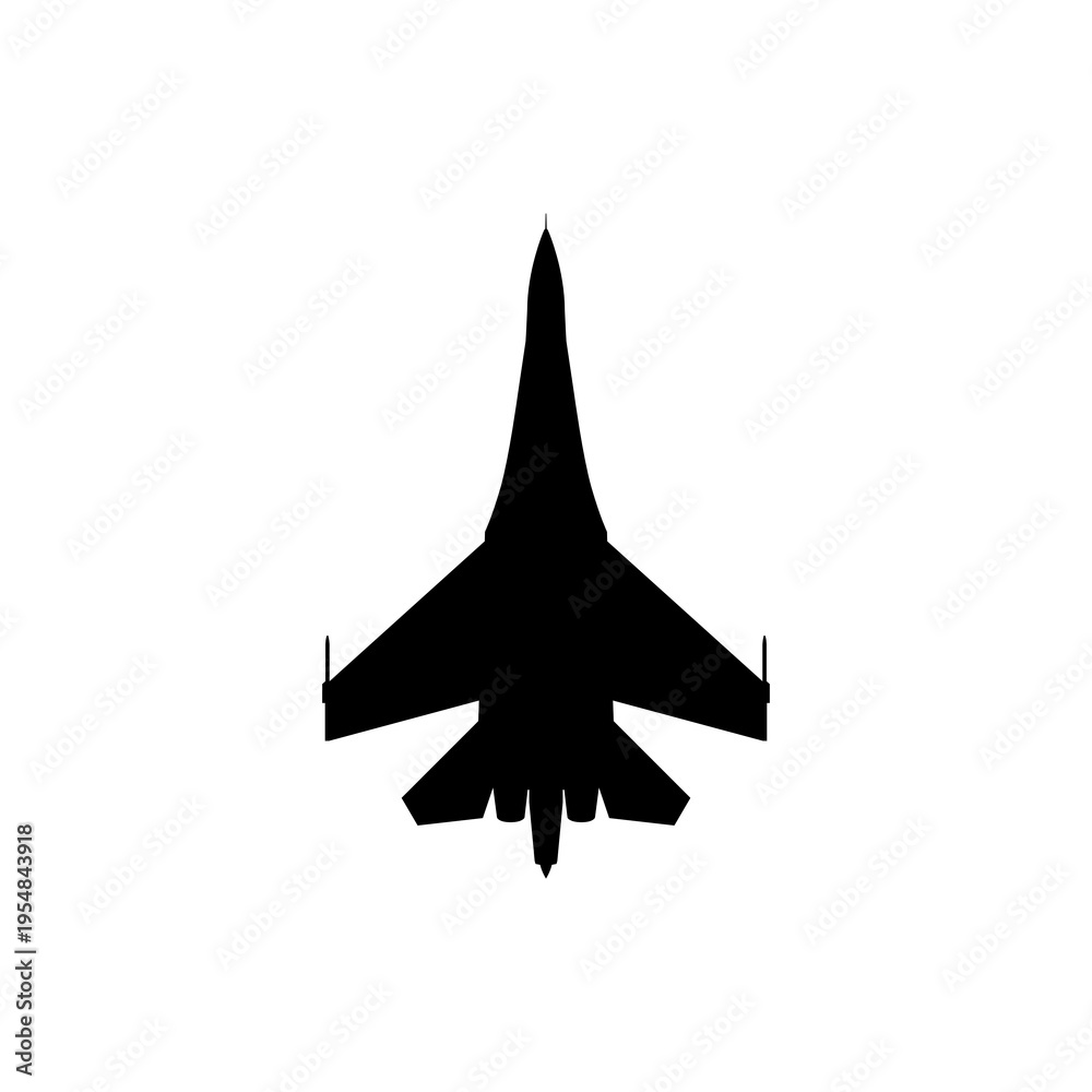 Fototapeta premium Sukhoi Su-27 Flanker Twin-Engine Air Superiority Fighter Plan View Silhouette Black Isolated White