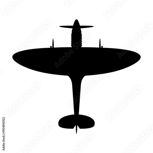 Canvastavla Supermarine Spitfire Elliptical Wing WWII RAF Fighter Plan View Silhouette Black