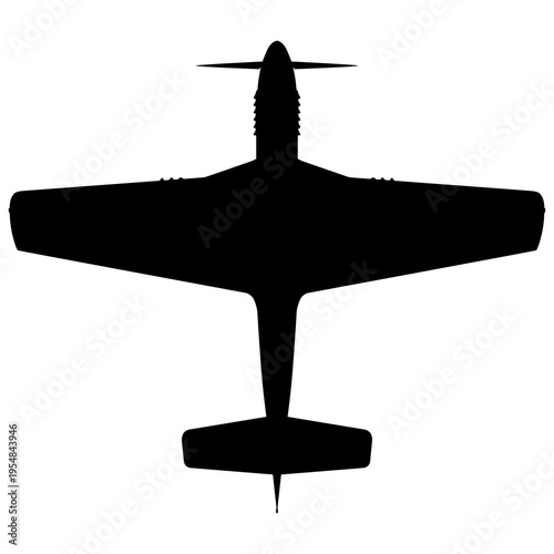 North American P-51 Mustang WWII Long-Range Fighter Plan View Silhouette Black Isolated White
