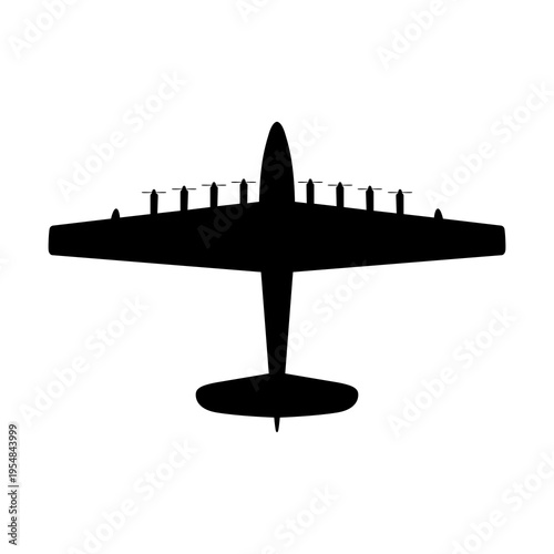 Hughes H-4 Hercules Spruce Goose Eight-Engine Giant Flying Boat Plan View Silhouette Black Isolated White