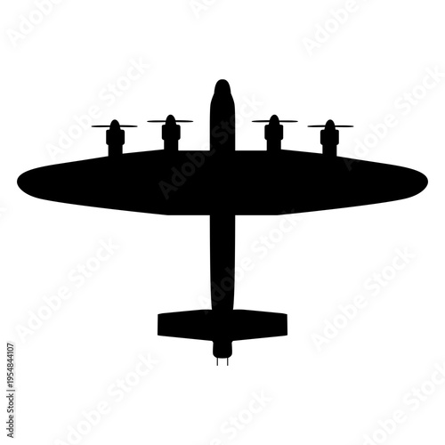 Avro Lancaster WWII Four-Engine Heavy Bomber Plan View Silhouette Black Isolated White