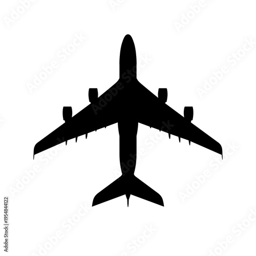 Airbus A380 Double-Deck Superjumbo Four-Engine Plan View Silhouette Black Isolated White