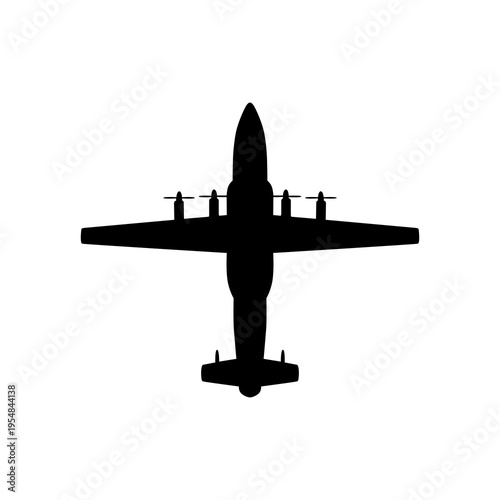 Antonov An-22 Antei Turboprop Heavy Transport Plan View Silhouette Black Isolated White