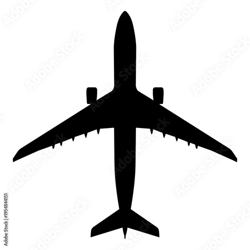 Airbus A330 Wide-Body Long-Range Twin-Engine Jet Plan View Silhouette Black Isolated White