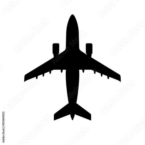 Airbus A310 Wide-Body Jet Airliner Plan View Silhouette Black Isolated White Background
