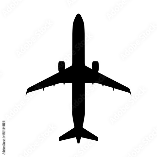 Airbus A321 Stretched Single-Aisle Jet Plan View Silhouette Black Isolated White Background
