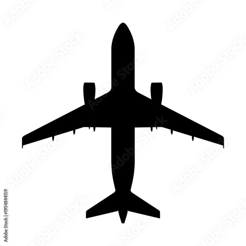 Airbus A319 Narrow-Body Jet Airliner Plan View Silhouette Black Isolated White Background