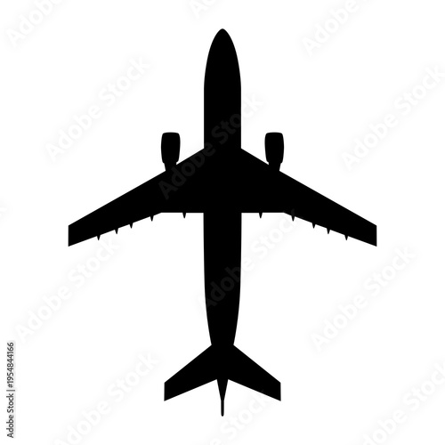 Airbus A300 Wide-Body Airliner Plan View Silhouette Black Isolated White Background
