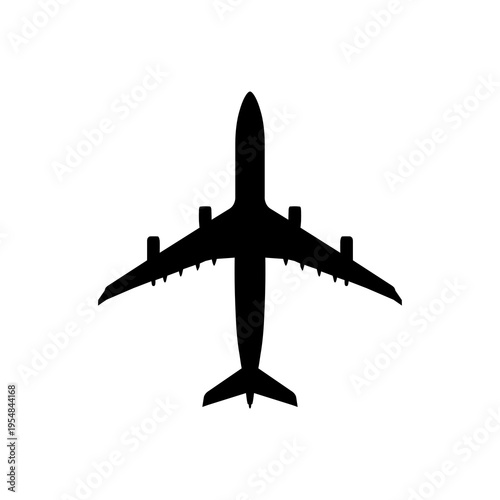 Airbus A340 Four-Engine Long-Range Widebody Plan View Silhouette Black Isolated White