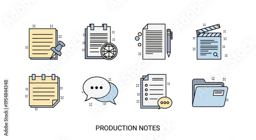 Collection of Illustrated Production Notes and Documents Icons.