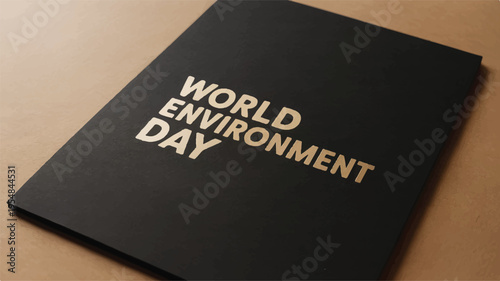 Black folder with 'world environment day' embossed in gold lettering