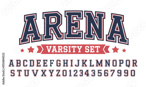 Arena Varsity Alphabet and Numbers Set for University Athletic Apparel and Sports Team Logo