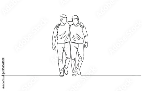 Single continuous one line drawing of a happy businessman helping his colleague rise .