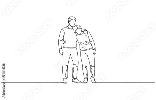 Single continuous one line drawing of a happy businessman helping his colleague rise .