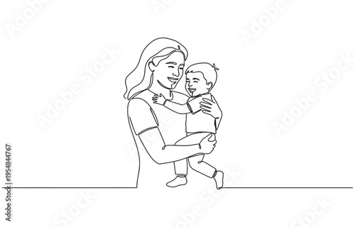 Continuous one line drawing Family and children spending time together.