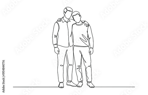 Single continuous one line drawing of a happy businessman helping his colleague rise .