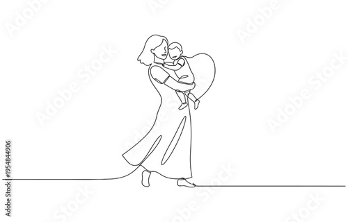 Continuous one line drawing Family and children spending time together.