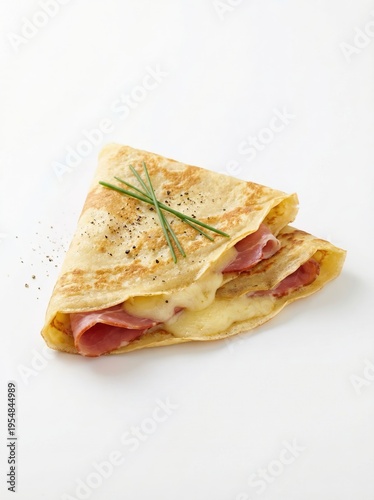 Savory Ham and Cheese Crepe with Melted Cheese Isolated on White