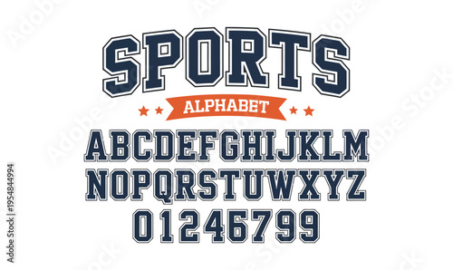 Sports Alphabet Vector Illustration with Bold Athletic Varsity Typography and Numbers for Apparel