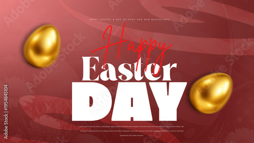 Golden Egg Easter Wishes: Two gleaming golden eggs grace the scene, setting the stage for the celebratory Happy Easter Day. A visual embodiment of renewal and joy.