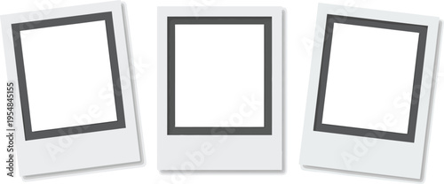 Blank Instant Photo Frame Set Vector Illustration with Retro Polaroid Style Borders for Mockup