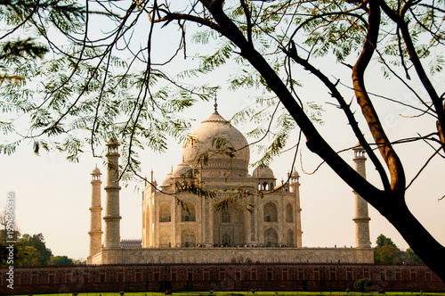 Taj Mahal as seen from across the Yamuna River, Agra, India.