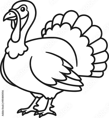 Cartoon turkey standing proudly with feathers fluffed